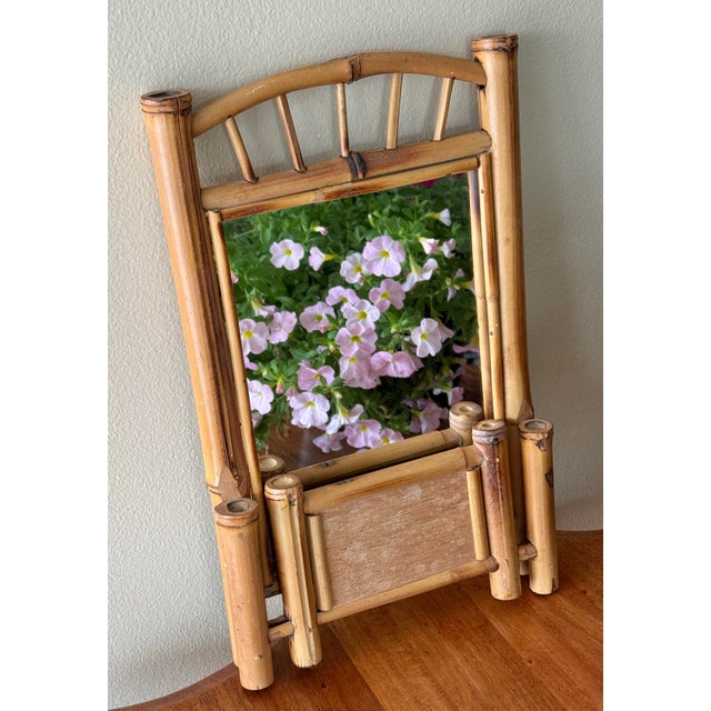 Small Bamboo Frame Mirror With Shelf For Sale - Image 6 of 9