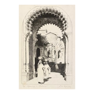 1970s Morning in Kashmir Orientalist Etching by Melville For Sale