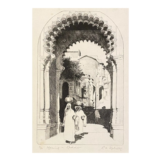 1970s Morning in Kashmir Orientalist Etching by Melville For Sale