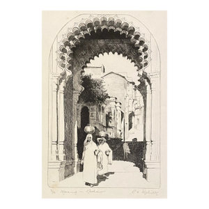1970s Morning in Kashmir Orientalist Etching by Melville
