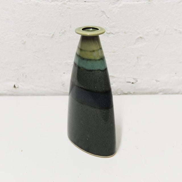 Blue Green and Blue Striped Studio Pottery Glazed Vase, 1990s For Sale - Image 8 of 8