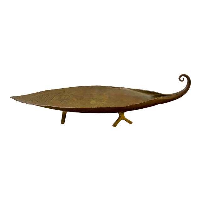Vintage French Bronze Leaf Dish by Loys Paris, Fish Motif Catchall For Sale