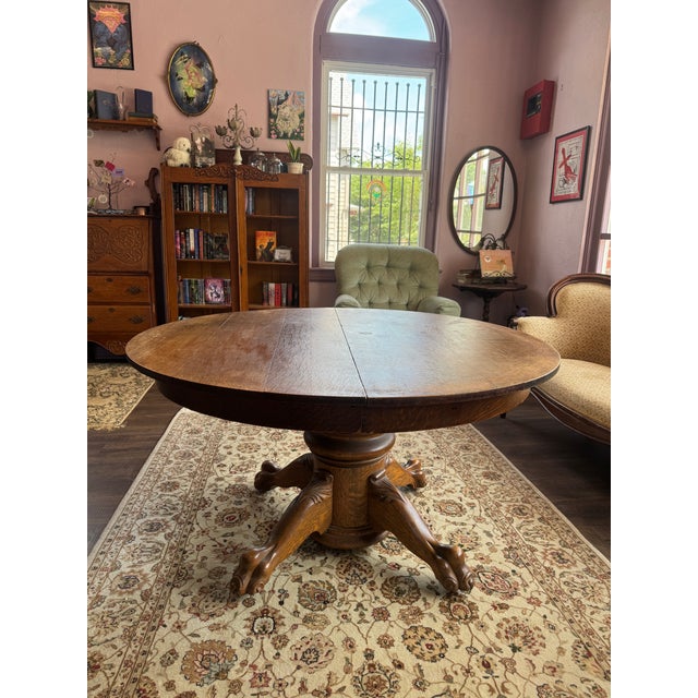 Antique Oak Pedestal Table With Clawfeet For Sale In Philadelphia - Image 6 of 14