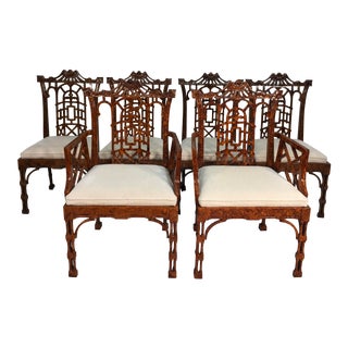 Chinese Chippendale Style Chairs - Set of 6 For Sale