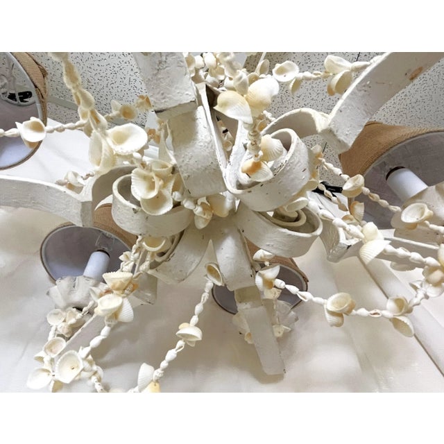 Antique Coastal Cottage 6-Light Iron Chandelier With Seashell Adornments For Sale - Image 10 of 12