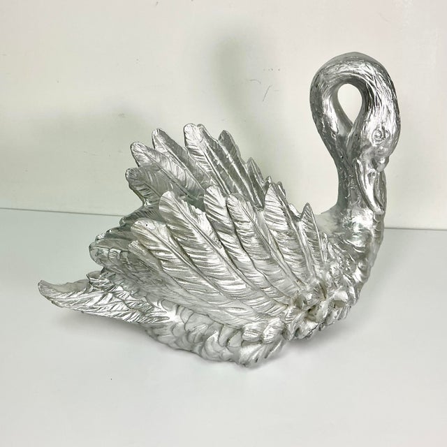 Vintage Hollywood Regency Chippendale Coastal Silver Gilt Swan Centerpiece or Planter. For Sale - Image 4 of 18