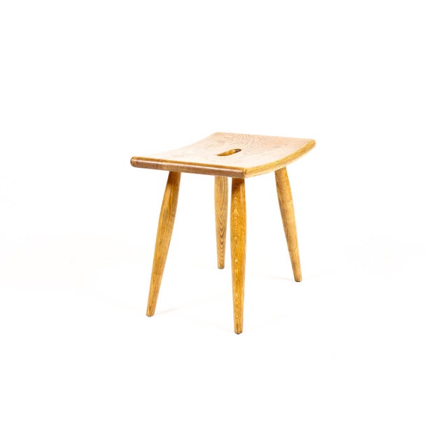 #2197 — Danish Modern Mid Century Vintage White Oak Milking Stool — British Oak Sculptural primitive white oak milking...