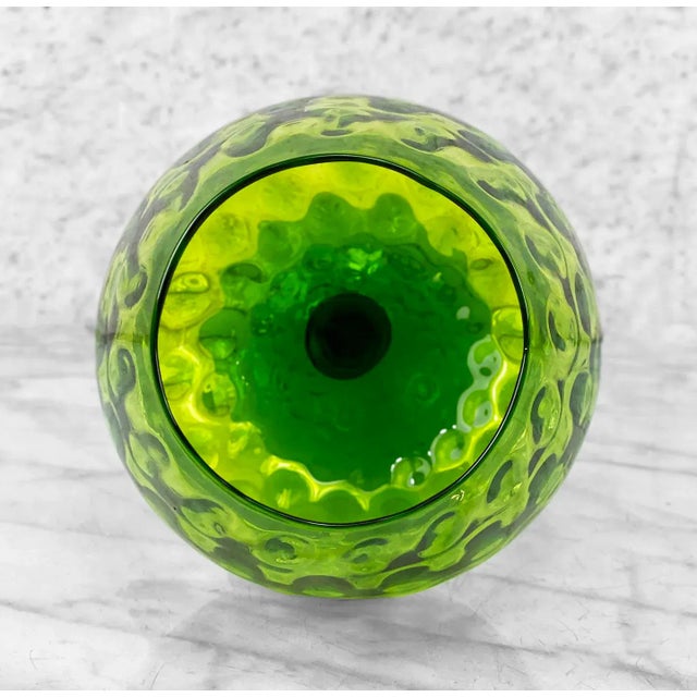 1970s Mid-Century Italian Empoli Green Optic Art Glass Compote Pedestal Bowl For Sale - Image 5 of 8