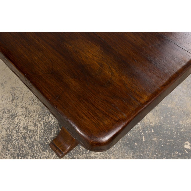 19th Century French Provincial Oak Farmhouse Trestle Dining Table For Sale - Image 16 of 18