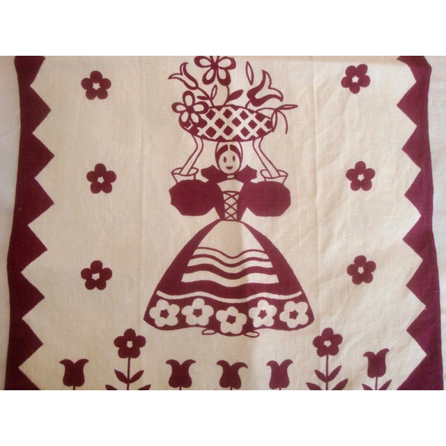 1940s Linen Hand Towels Maroon & Ivory Set of 3 For Sale - Image 10 of 11