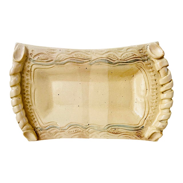 2000s Studio Pottery Signed Williams Footed Bread Platter Twisted Handles For Sale