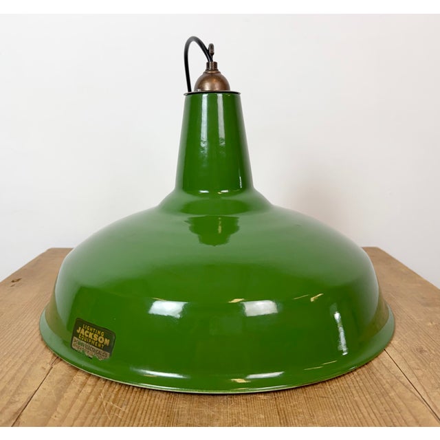 Industrial Green Enamel Factory Pendant Lamp from Jackson Electrical Co., 1960s For Sale - Image 13 of 18