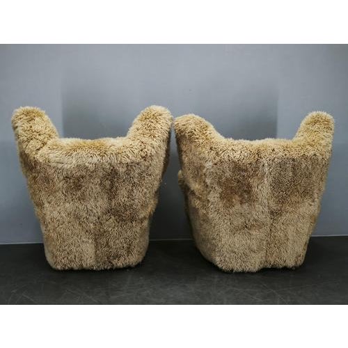 Monumental Art Deco Skandilock Sheepskin Wingback Chairs 1930s, Set of 2 For Sale - Image 6 of 14