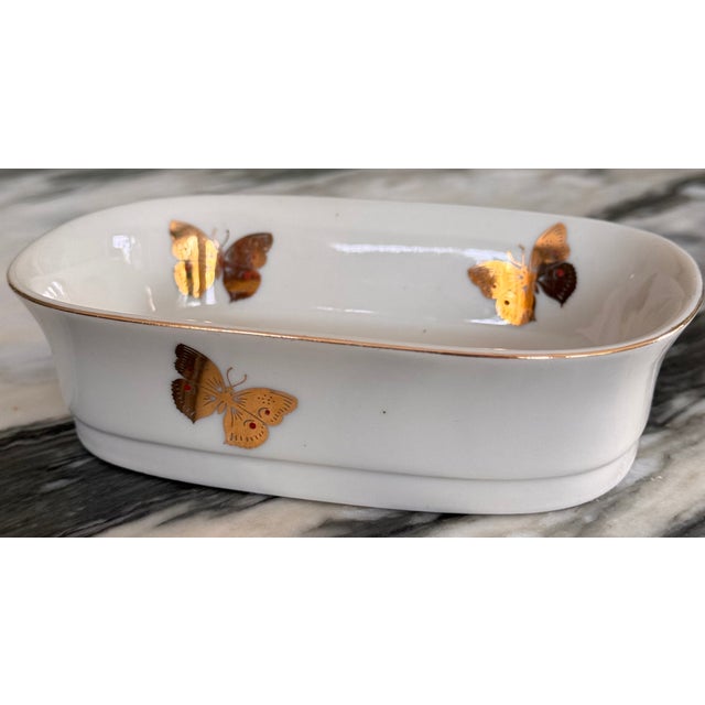 1970's Akahashi Japan Gold Gilt Porcelain Butterfly Motif Soap Dish For Sale - Image 10 of 12