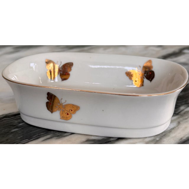LastChance!1970's Akahashi Japan Gold Gilt Porcelain Butterfly Motif Soap Dish For Sale - Image 10 of 12