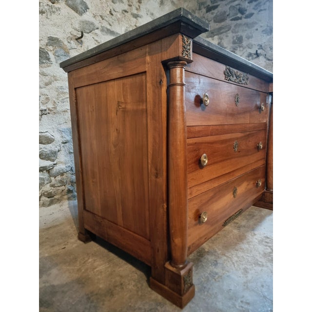 Metal Antique Chest of Drawers in Walnut and Oak with Marble Top, France, 1820-1850 For Sale - Image 7 of 18