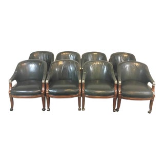 Black Leather Mahogany Conference Chairs - Set of 8 For Sale