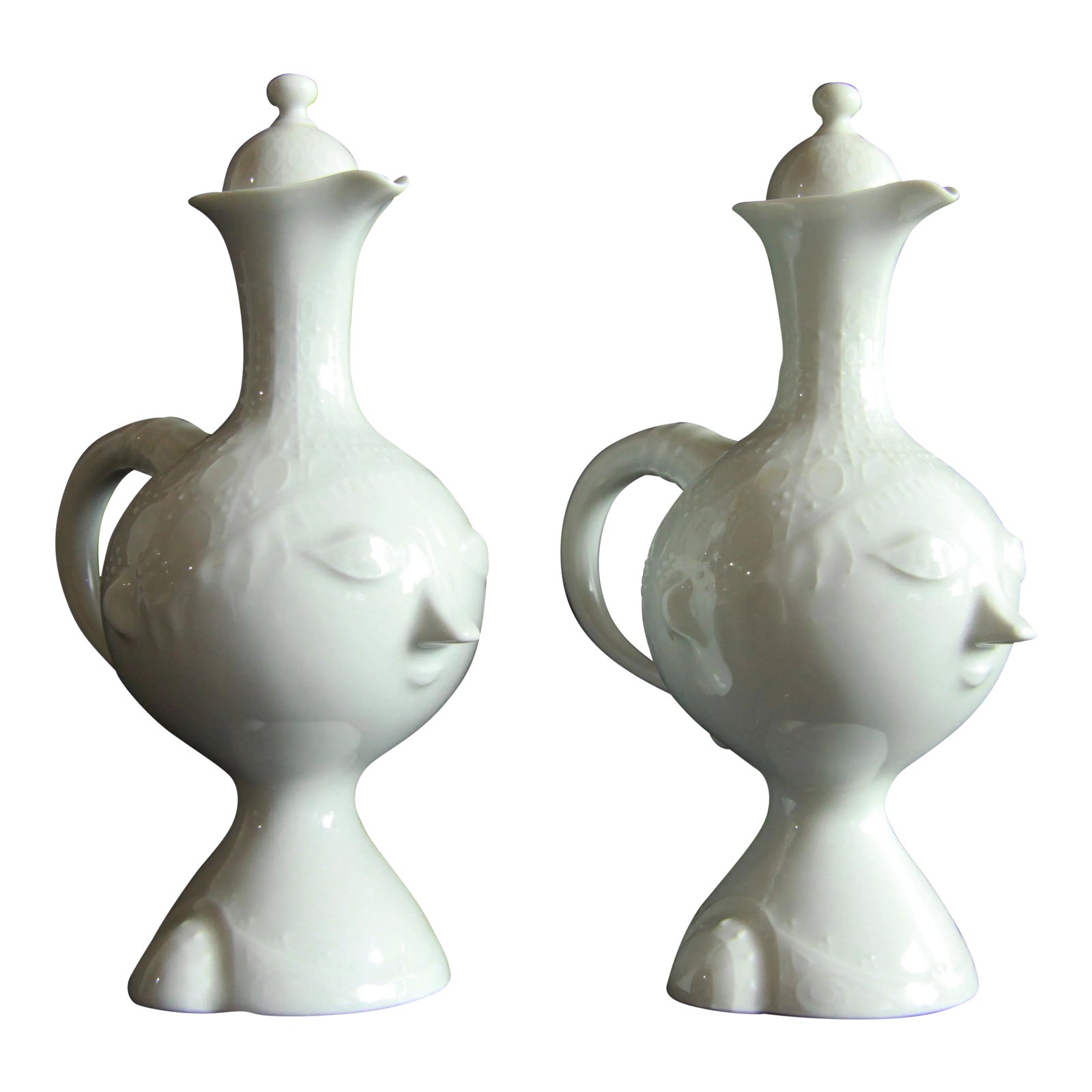 Bjorn Wiinblad for Rosenthal China Face Cruet Jars - a Pair