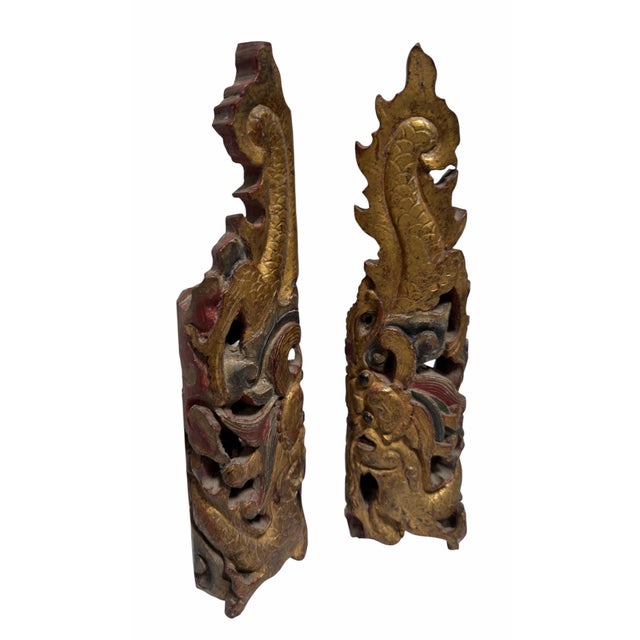 Pair of Antique Chinese Giltwood Architectural Temple Fragments For Sale In Los Angeles - Image 6 of 6