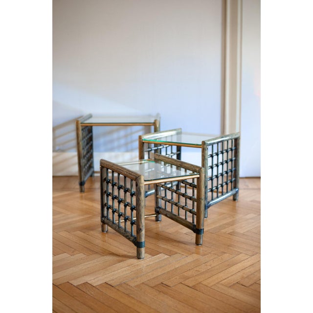 Set of three nesting bamboo tables with glass top by gallotti & radice – italy, 1970 product details small table: 34 w x...