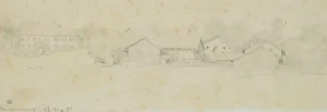 H. Christiansen, Small Town with School, 1931, Pencil