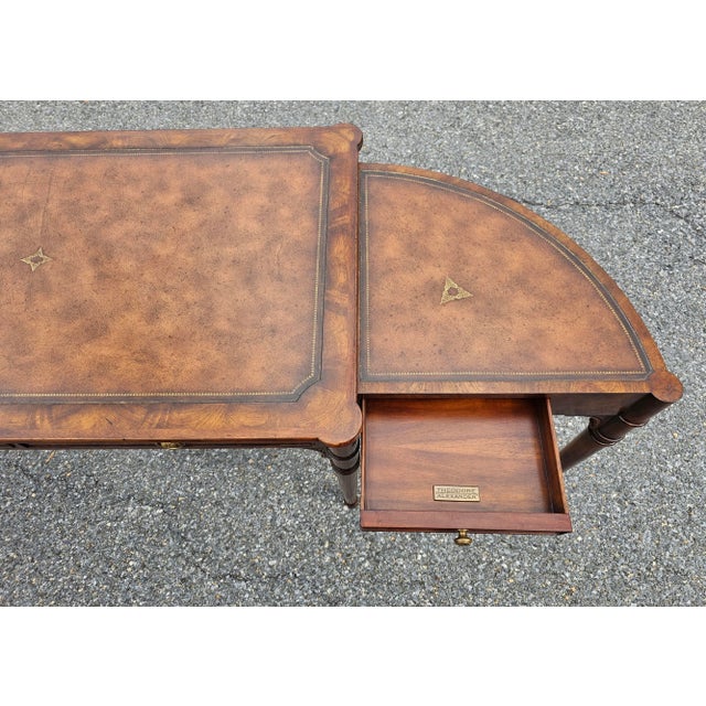 Brown Theodore Alexander Extendable Mahogany and Tooled Leather Top Writing Desk For Sale - Image 8 of 11
