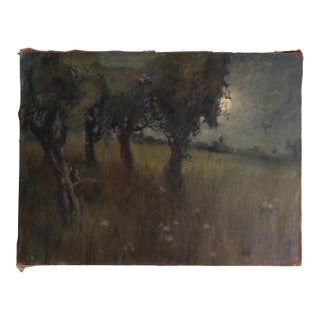 Italian Moonlight Landscape by Alberto Cecconi, Vintage Original Oil Painting, Early 20th Century For Sale