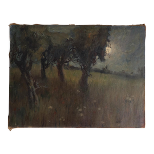 Italian Moonlight Landscape by Alberto Cecconi, Vintage Original Oil Painting, Early 20th Century
