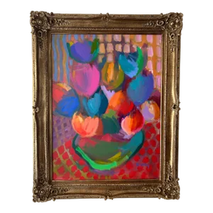 Late 20th Century Vintage Abstract Still Life Oil Painting-Signed