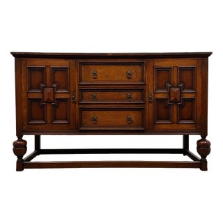 Early 20th Century Antique English Jacobean Oak Sideboard For Sale