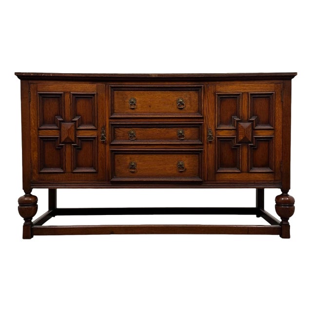 Early 20th Century Antique English Jacobean Oak Sideboard For Sale