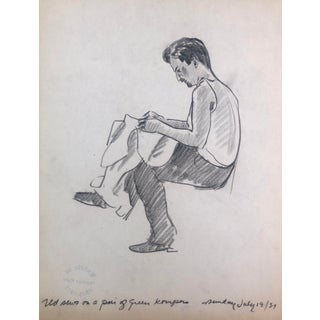 1931 Norman Kent Drawing of Man Sewing For Sale