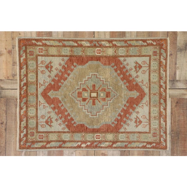 Burnt Orange Turkish Tribal Oushak Rug - 03'11 X 05'02 For Sale - Image 8 of 9