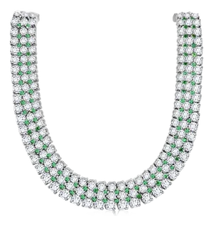 27 Carat Diamond and Emerald Flexible Choker Necklace in 18k White Gold
