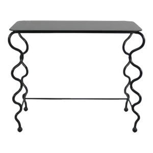 Serpentine' Side Table With Black Glass Top