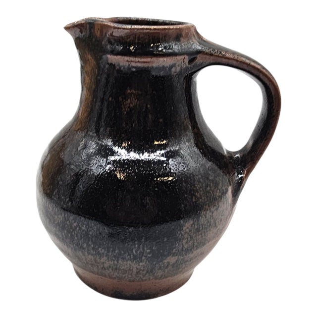 Japanese Japanese Shussai Gama Studio Pottery Pitcher With Black Glaze and Original Box For Sale - Image 3 of 9