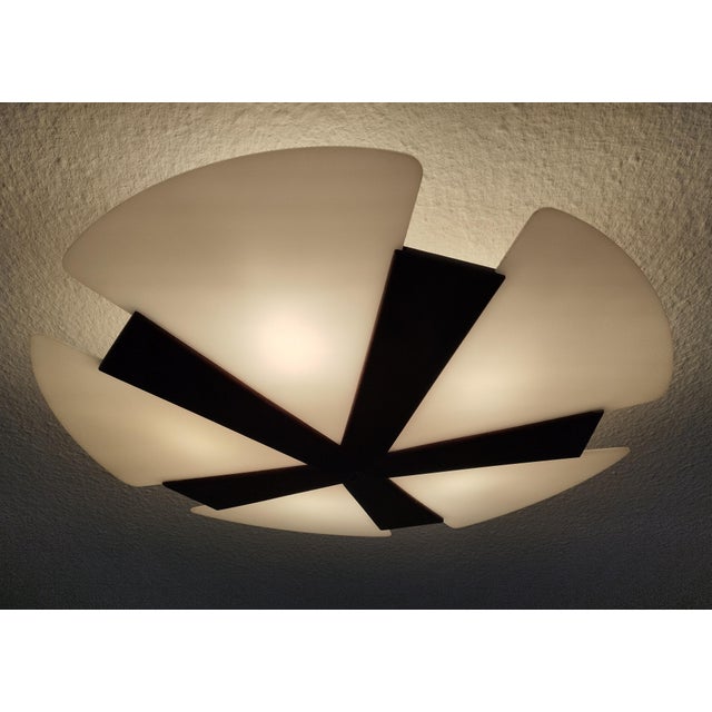 Mid-Century Modern Scandinavian Style Teak and Plastic Ceiling Light, 1960s For Sale - Image 3 of 11