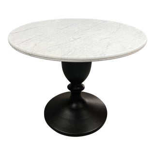 Pottery Barn Chapman Marble Round Pedestal Table With Custom Glass Top For Sale