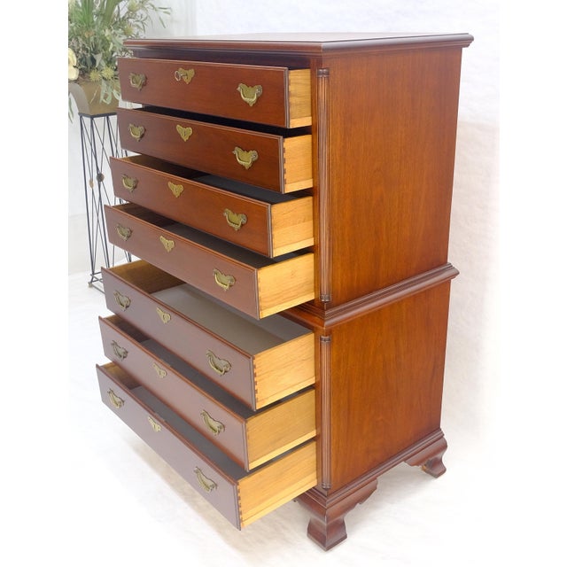 Traditional Bracket Feet Solid Mahogany Brass Pull Federal Style 7 Drawer High Chest Dresser For Sale - Image 3 of 18
