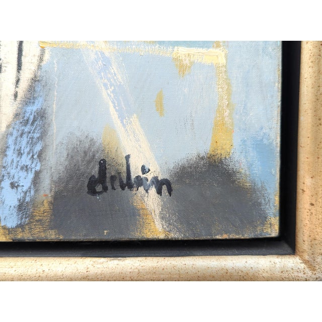 Modern blue toned Abstract Expressionist figure painting by the French painter Joël Dabin. The work features a central...