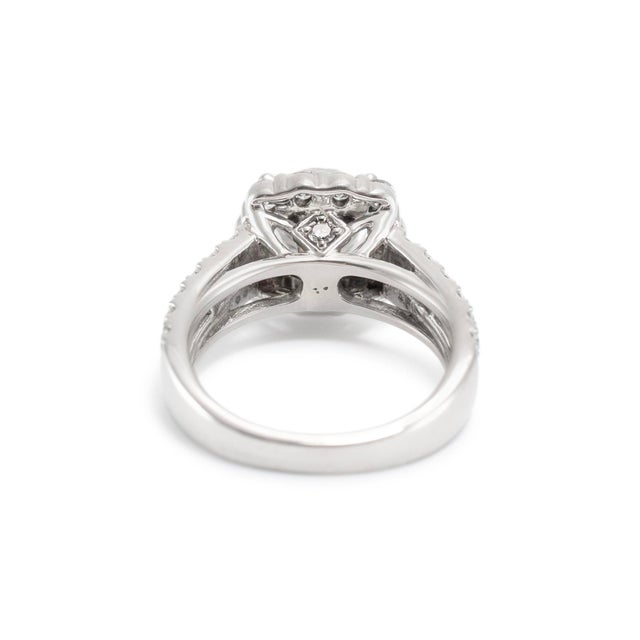 Metal Ladies 14k White Gold Halo Accented Lab Grown Diamond Engagement Ring, Size 5.5 For Sale - Image 7 of 8