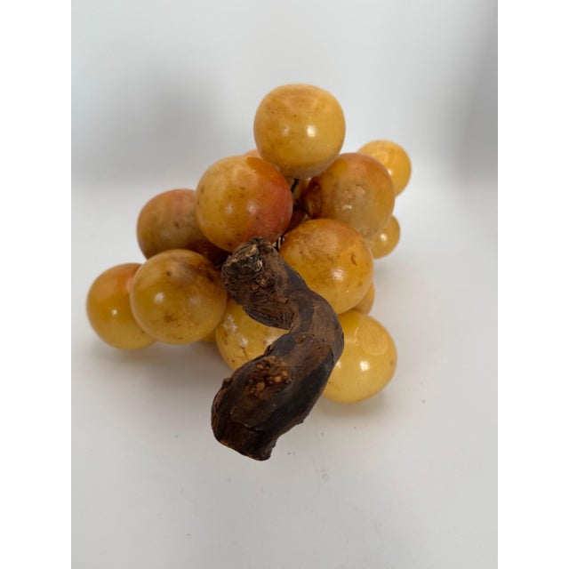 1950s Vintage Italian Alabaster Mid-Century Modern Decorative Grape Cluster With Real Grape Wood Stem For Sale - Image 5 of 8