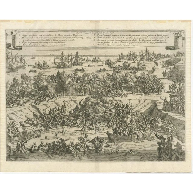 Battle on the kauwensteinse dike, 26 mai 1585, attack from the staten army and ships from sealand on the dike against the...