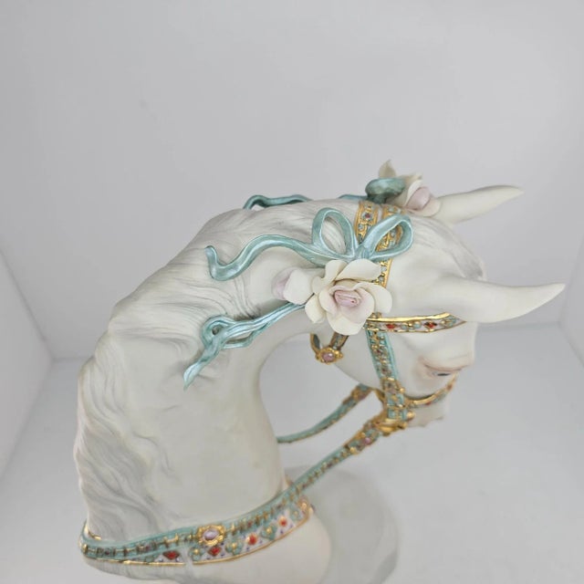 1970s Cybis Porcelain Horse Head Bust Figurine Floral Accents Satin Decorated on Base For Sale - Image 4 of 9