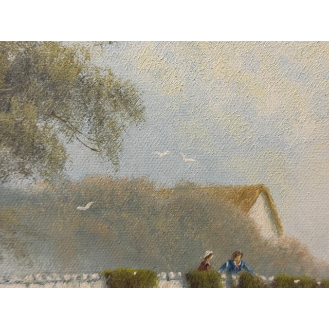 River Bridge with Figures in English Countryside by 20th Century British Artist Circa 1995 For Sale - Image 4 of 17