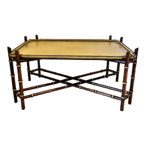 Baker Hollywood Regency Chinoiserie Faux Bamboo Tray Coffee Table