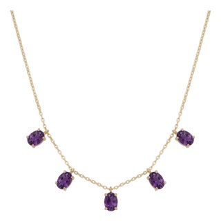 Amethyst 5 Stone Dangling Necklace | February Birthstone Handmade Necklace For Sale