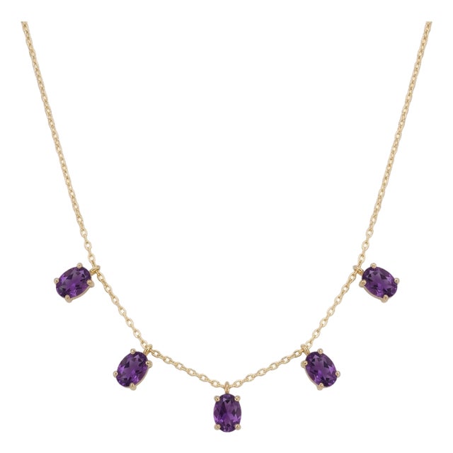 Amethyst 5 Stone Dangling Necklace | February Birthstone Handmade Necklace For Sale