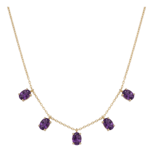 Amethyst 5 Stone Dangling Necklace | February Birthstone Handmade Necklace