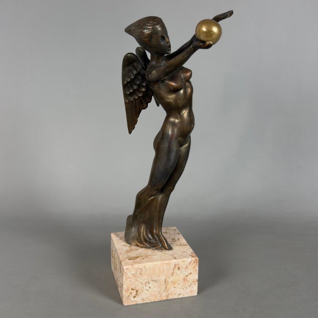 Brown 20th Century Nude Goddess Nike Winged Victory Sculpture in Bronze with Marble Base For Sale - Image 8 of 8